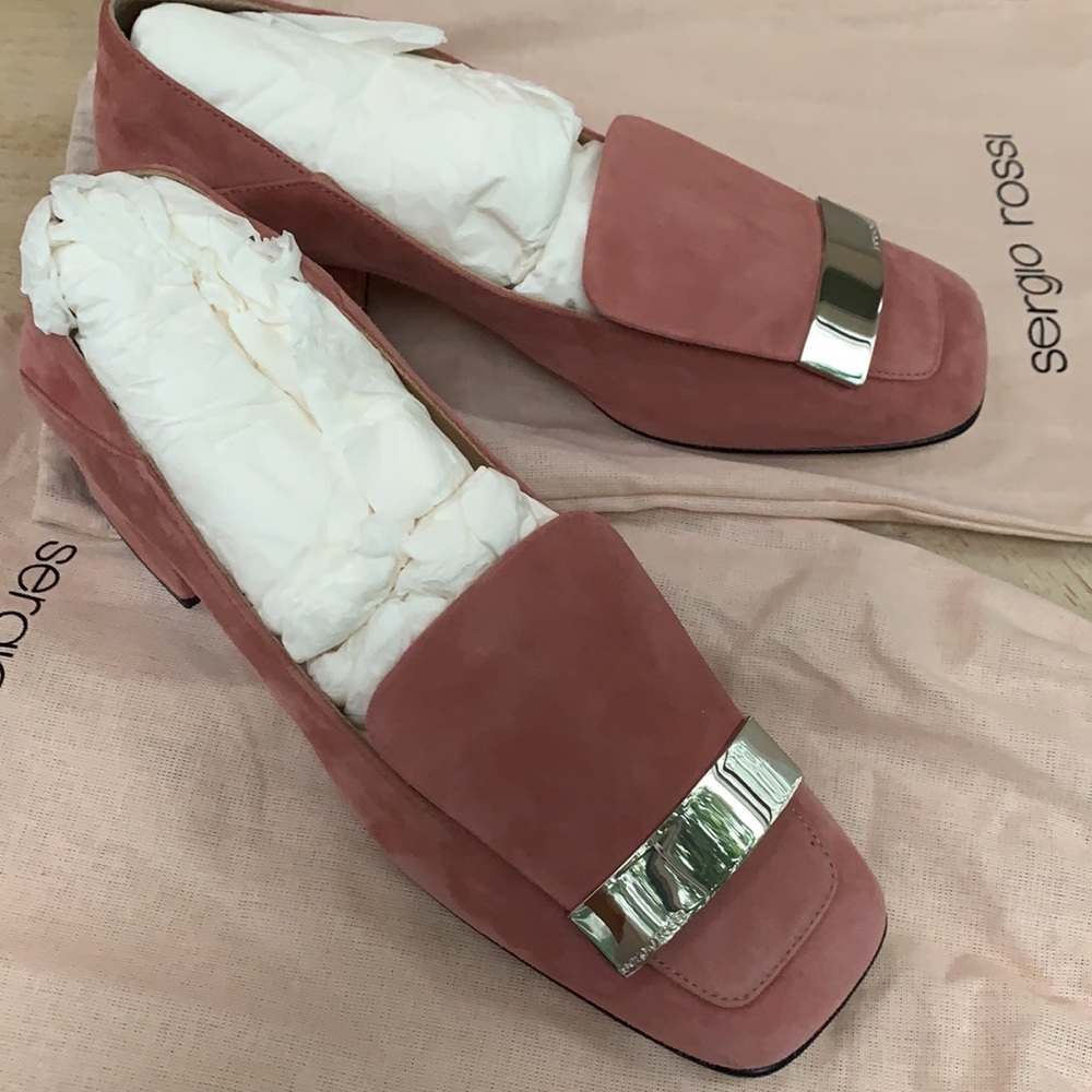 Sergio rossi pink vero cuoio leather loafers
